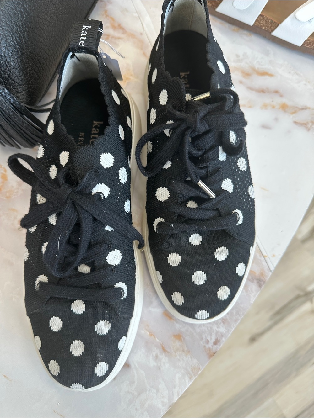 kate spade Kids Black and White Polka Dot Lace-Up Sneakers